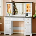 thumbnail image 7 of PUFFCAFE Makeup Vanity Desk with Mirror and Lights,43" White Farmhouse Vanity Table Set with RGB Cabinets & Power Outlet,Large Dressing Table for Women Bedroom, 7 of 7