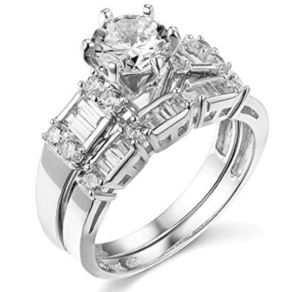 2.75 Ct Round Cut Engagement Wedding Ring Set Real 14K White Gold Matching Band