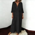 thumbnail image 2 of Gamivast Resort Dresses for Women Linen Vacation Relaxed Fit V-Neck Maxi Dress 3/4 Sleeve Linen Dress Solid Loose Flowy Elegant Beach Party Long Dress, 2 of 9