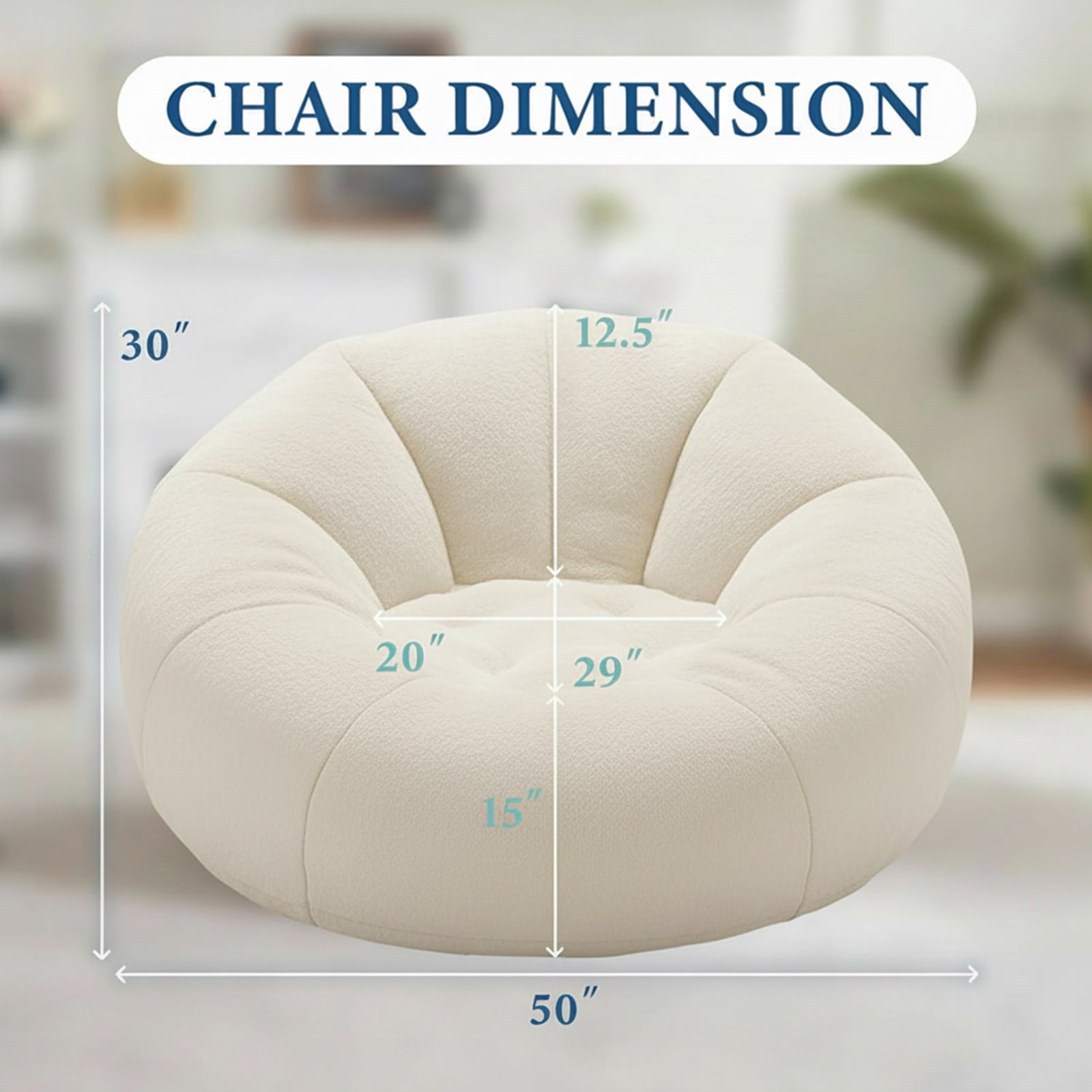 Large Bean Bag Chair for Adults, Oversized Memory Foam Beanbag Sofa with Soft Ice Flower Velvet Cover for Reading, Gaming & Relaxing (White)