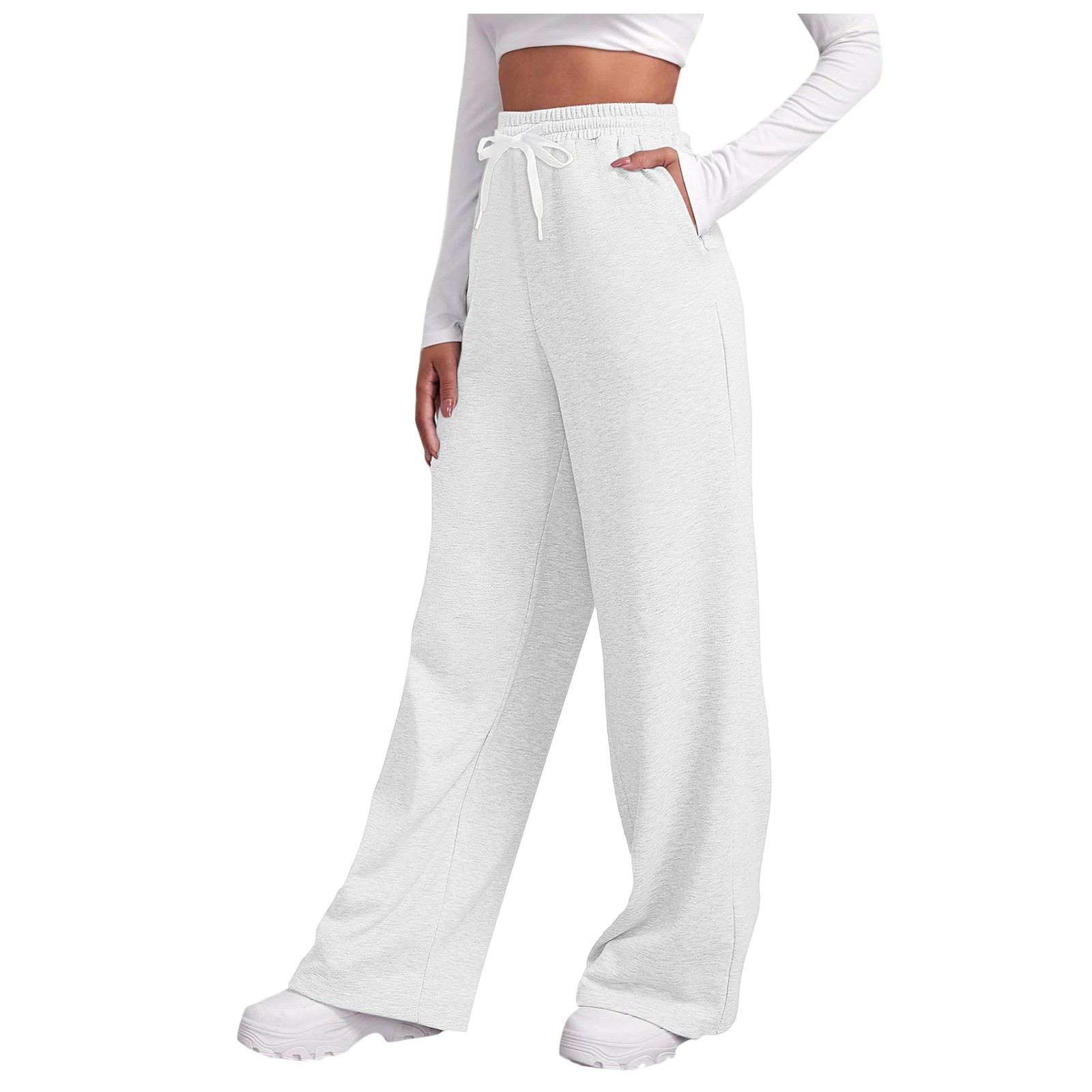 Pantalon De Jogging Femme Taille Haute Avec Cordon Et Poches - Confortable Pour Yoga, Sport, Détente