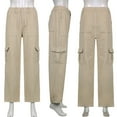 thumbnail image 6 of BRDFRL Cargo Pants for Women High Waisted Casual Pants Baggy Wide Leg Trousers Y2K Streetwear with 6 Pockets Khaki M, 6 of 7