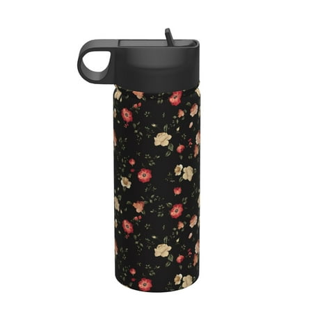 

Goofa Red White Flowers for Insulated Kettle 18oz Water Bottle Insulated Tumbler with Handle & Flip Straw - Fits in Cup Holder Leak Resistant Tumbler