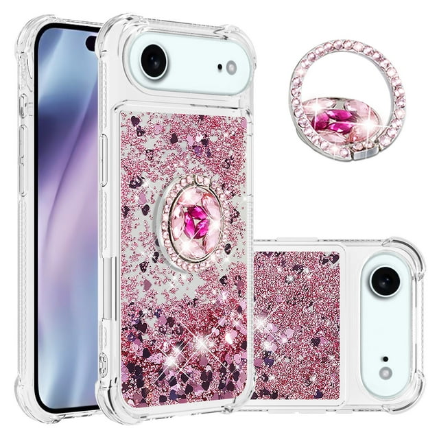 GANGXUN Funda Glitter Líquida para iPhone 17 Air con Anillo Brillante, TPU Antichoques y Esquinas Reforzadas, Soporte