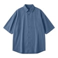 thumbnail image 5 of VgaVtl Short Sleeve Mens Collared Shirt Summer Blue Button Solid Color Mens Tops Casual Minimalist Everyday, 5 of 7