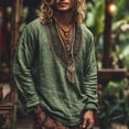 thumbnail image 2 of Men's Bohemian Style Printed Top Linen Long Sleeved V Neck Pullover Shirt Comfort Casual Summer Beach T Shirts Soft Loose Tops 2026, 2 of 5