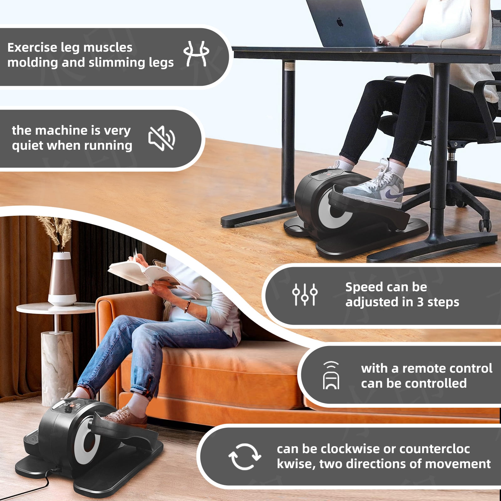 Under Desk Elliptical Machine - Electric, Quiet & Fully Assembled for Seniors. Portable Seated Leg Exerciser with Remote Control. ESL Pedal Trainer