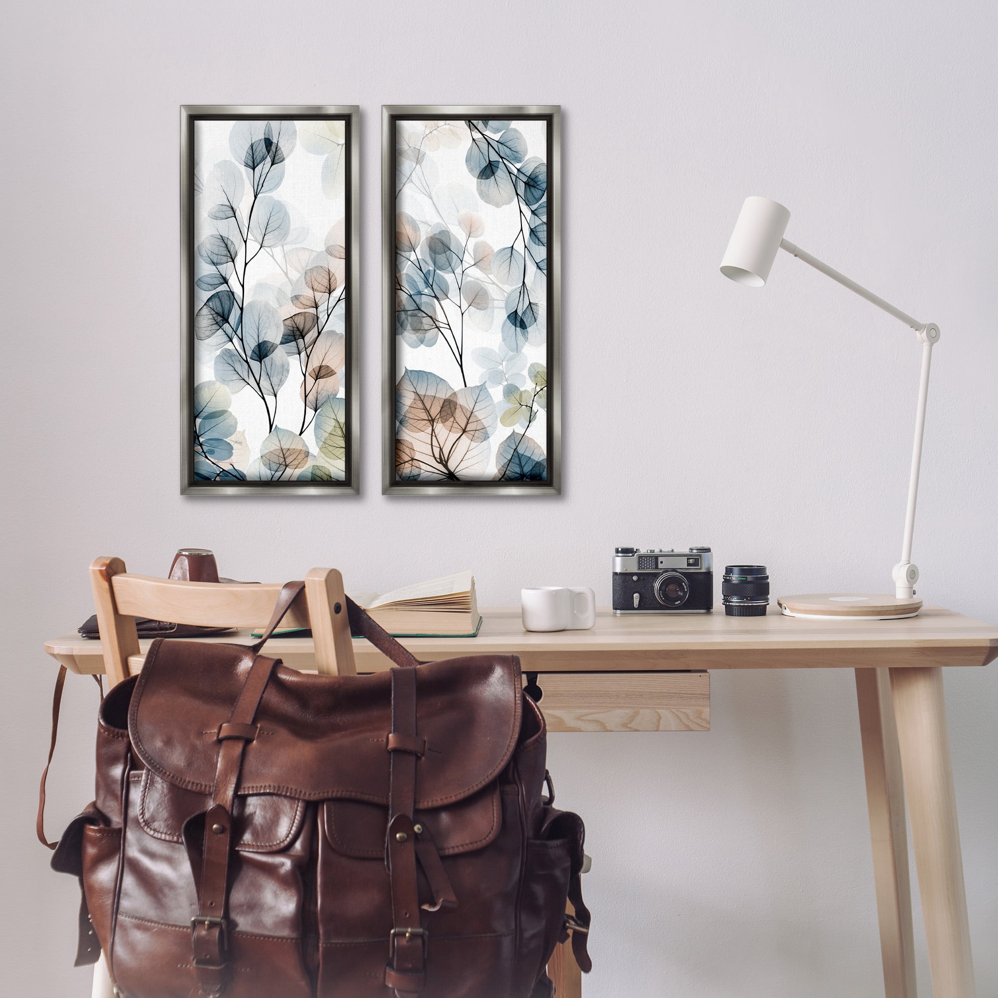 Stupell Industries Elegant Abstract Botanical Plant Leaves Botanical & Floral Photography Gray Floater Framed Canvas Art Print Wall Art, 11 x 25, Set of 2