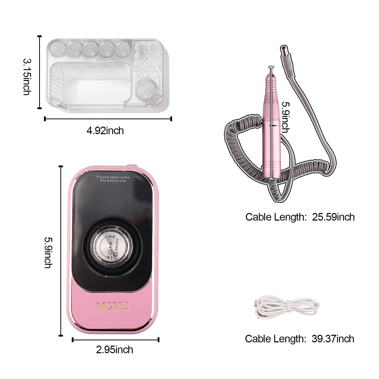 ASKITO 45000RPM Portable Nail Drill Electric File, Cordless Nail Drill with Bits & Base, Professional Rechargeable Nail E File Machine for Shaping, Removing & Polishing Gel Nails, Pink