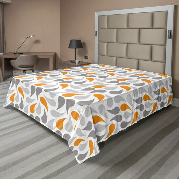 Ambesonne Geometric Flat Sheet, Traditional, California King, Orange Grey White