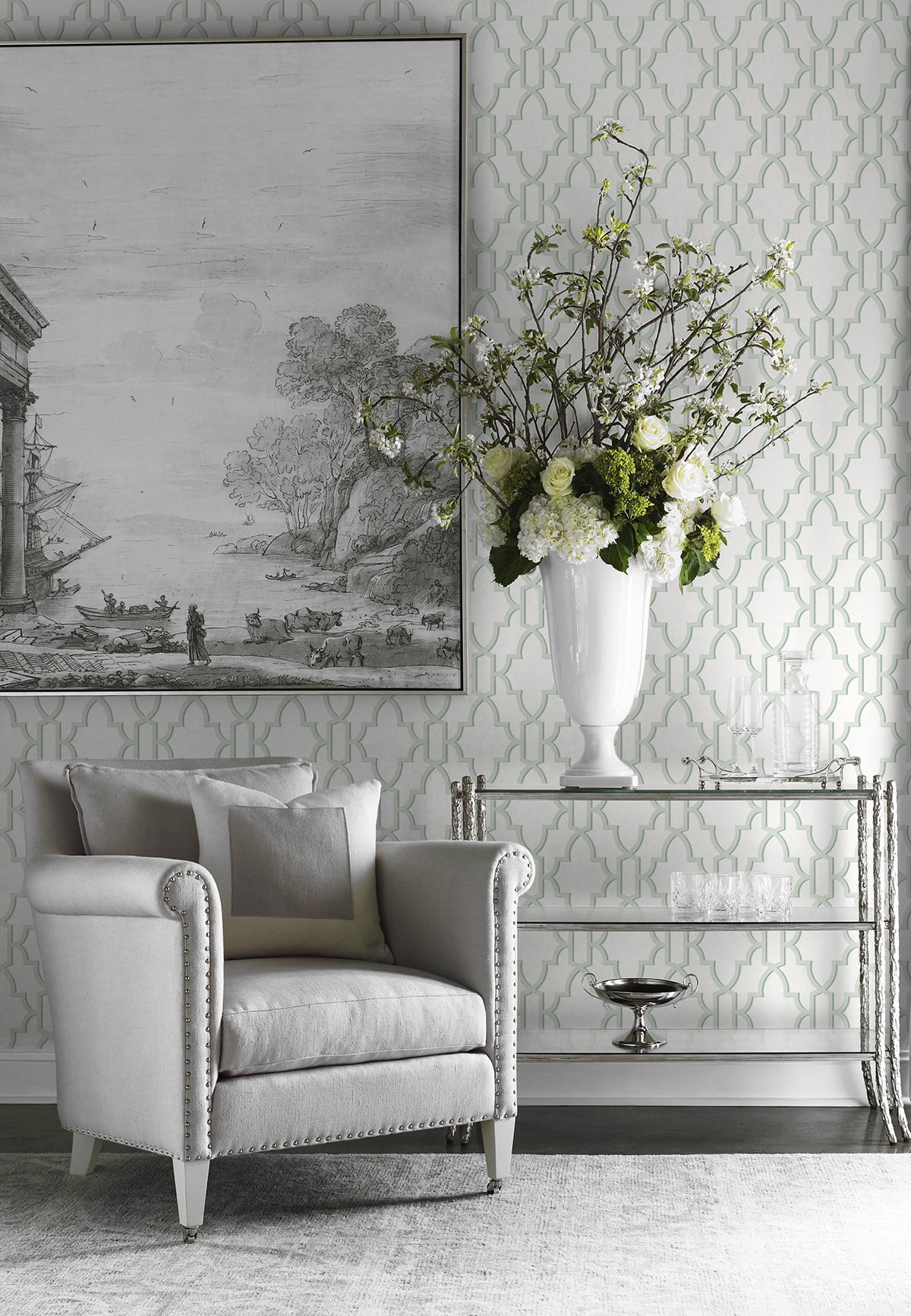 Wallquest, Inc. Luxe Haven Coastal Lattice Peel and Stick Wallpaper Seaglass