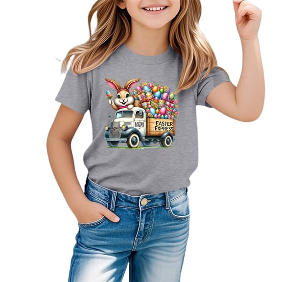 MUXiin Easter Shirts for Girls Rabbit Tops Egg Short Sleeve T Shirts Loose Easter's Day Blouse Tops T-Shirt Boys & Girls Shirts Easter Gifts for Boys(Grey,12-13 Years)