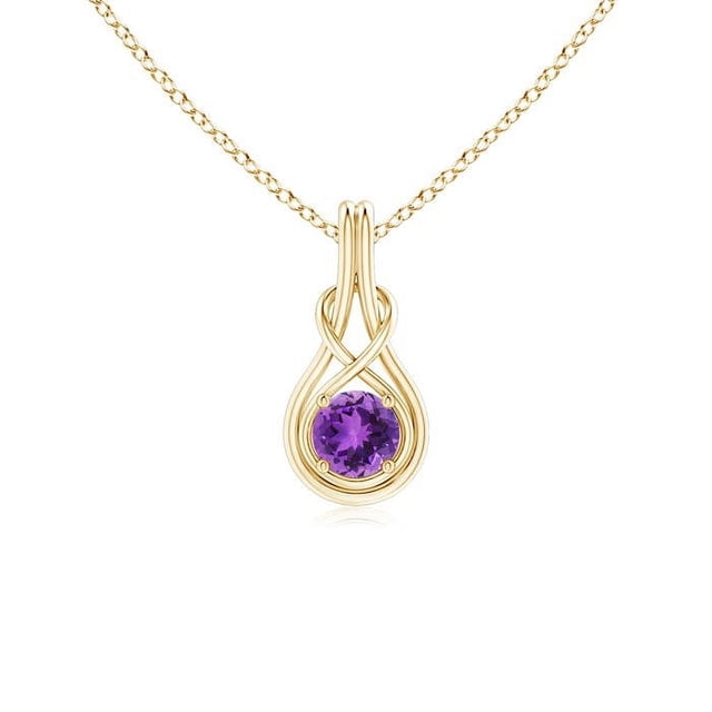 Angara Collier en Améthyste Naturelle - Pendentif Solitaire Rond en Améthyste avec Nœud Infini en Or Jaune 14K pour Femmes
