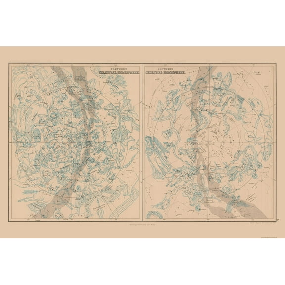 Historic Map - Celestial World - Black 1867 - Vintage Wall Art