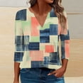 thumbnail image 7 of JTZGDY Womens Casual V Neck Tops Dressy Boho Floral Printed 3/4 Length Sleeve Graphic Tunic Tshirt Loose Oversized Comfy Pullover Blouse Khaki#02 L, 7 of 7