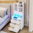 thumbnail image 5 of Set of 2 Nightstand with Charging Station&RGB LED Lights for Bedroom, Tall Bedside Table End Side Table with 3 Drawers&Glass Door&Hutch for Living Room, White, 5 of 10