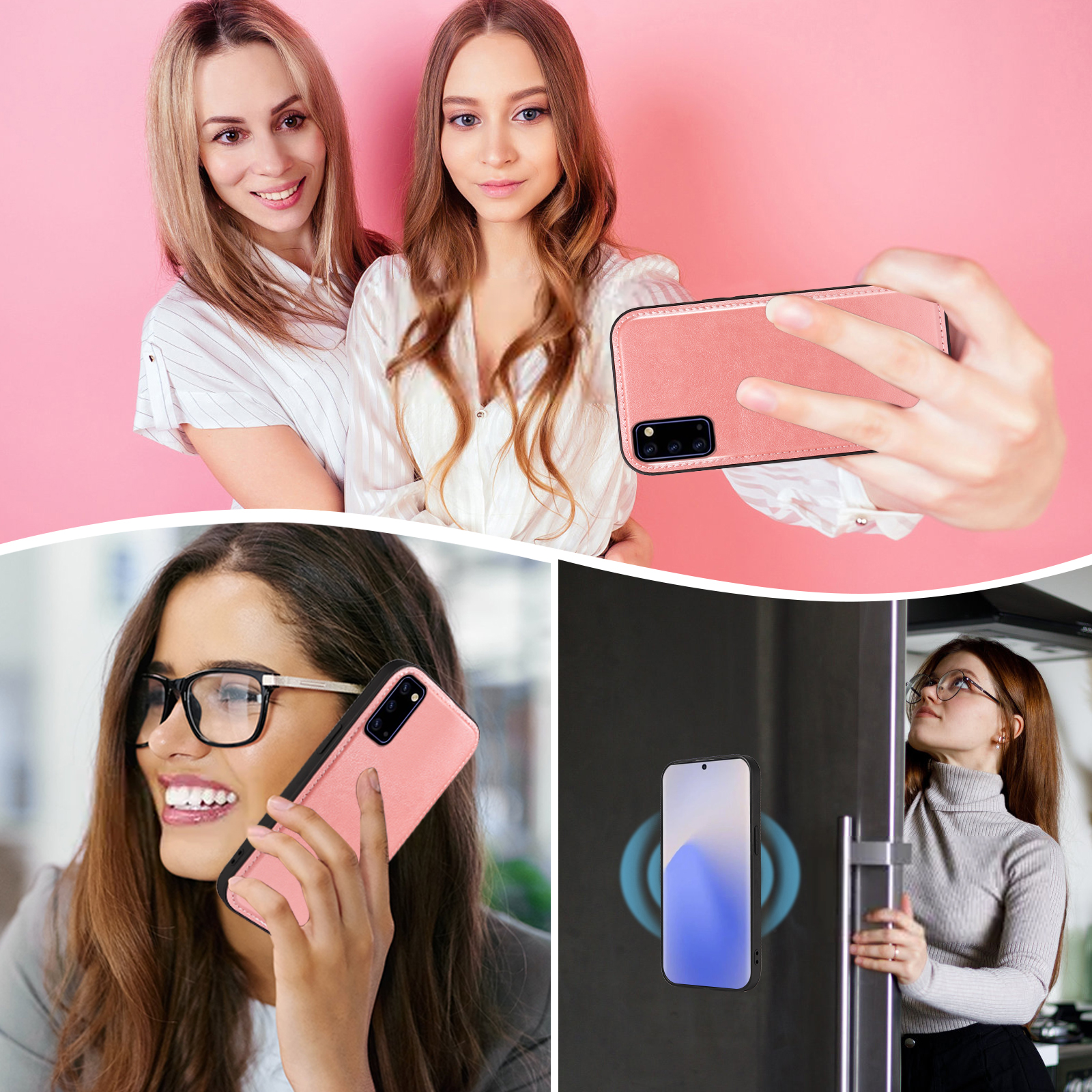 Asuwish Phone Case for Samsung Galaxy Note 20 5G Zipper Wallet Detachable Cell Cover with Tempered Glass Screen Protector Strap Flower Flip Card Holder Note20 Notes 20s Twenty Not S20 Women Rose Gold