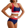 thumbnail image 2 of Stamzod Women's High Waisted Bikini Sets Sporty Two Piece Swimsuits Color Block Tummy Control Bathing Suits High Cut Swimwear Red XL, 2 of 6