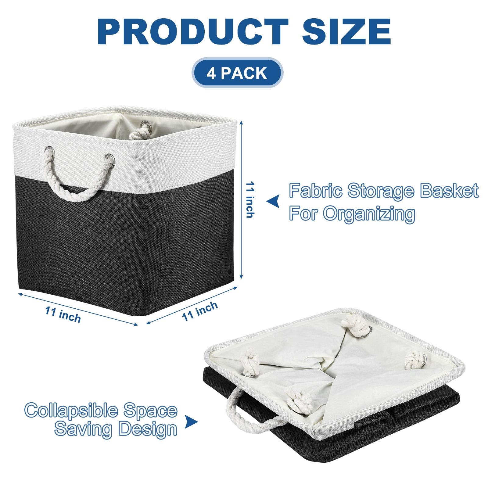 Unique Bargains Storage Baskets Fabric Collapsible Cube Basket w Handles White, Black