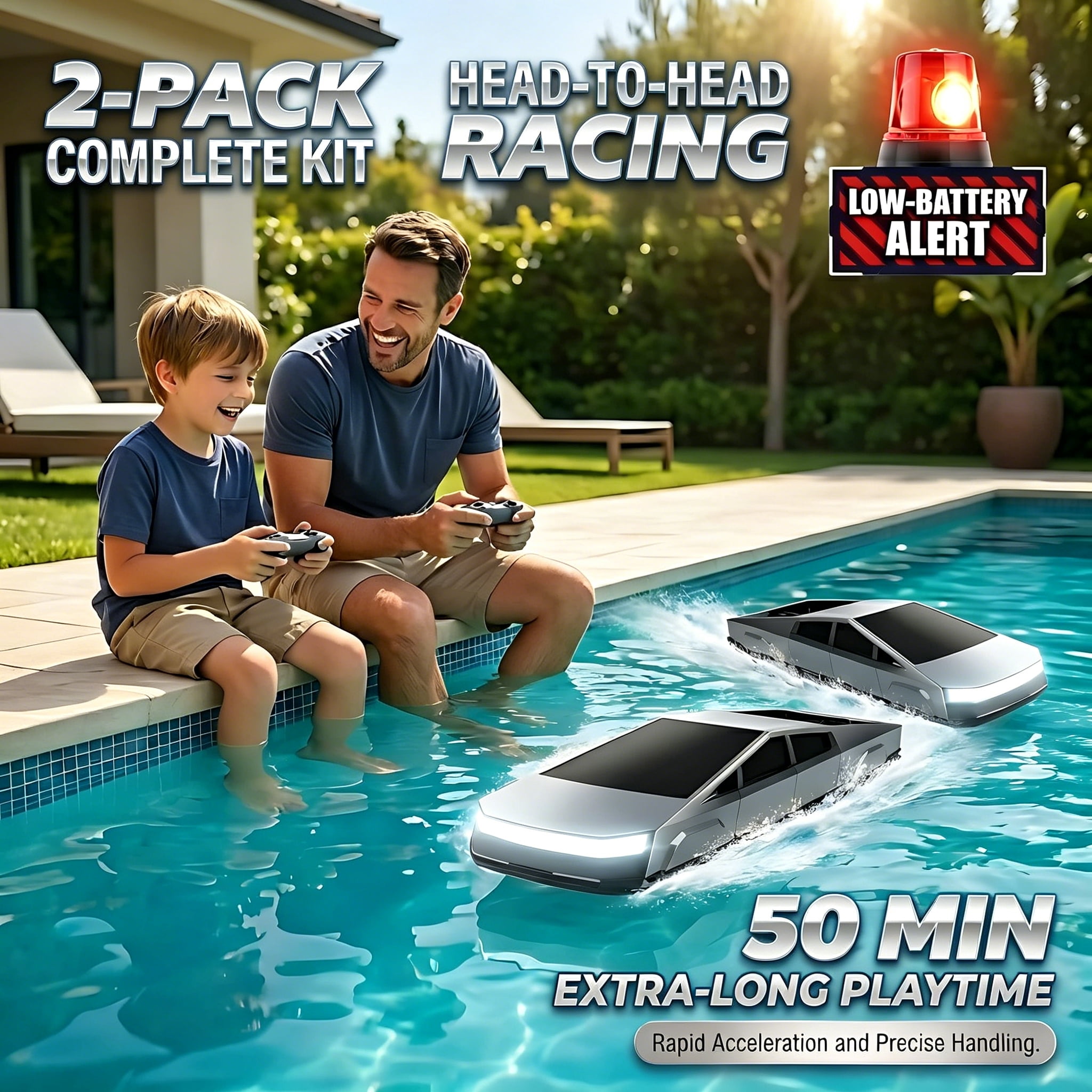 Tigozz Cyber Style RC Boat for Pools and Lakes, Fast Remote Control Boat with Dual Motors and LED Lights, Silver Speedboat Toy for Kids Ages 8+