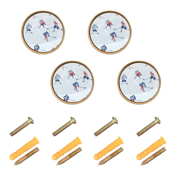 Yayeee 8 Pack Cabinet Knobs with Screws Round Zinc Drawer Pulls for Kitchen, Hockey Action Zone