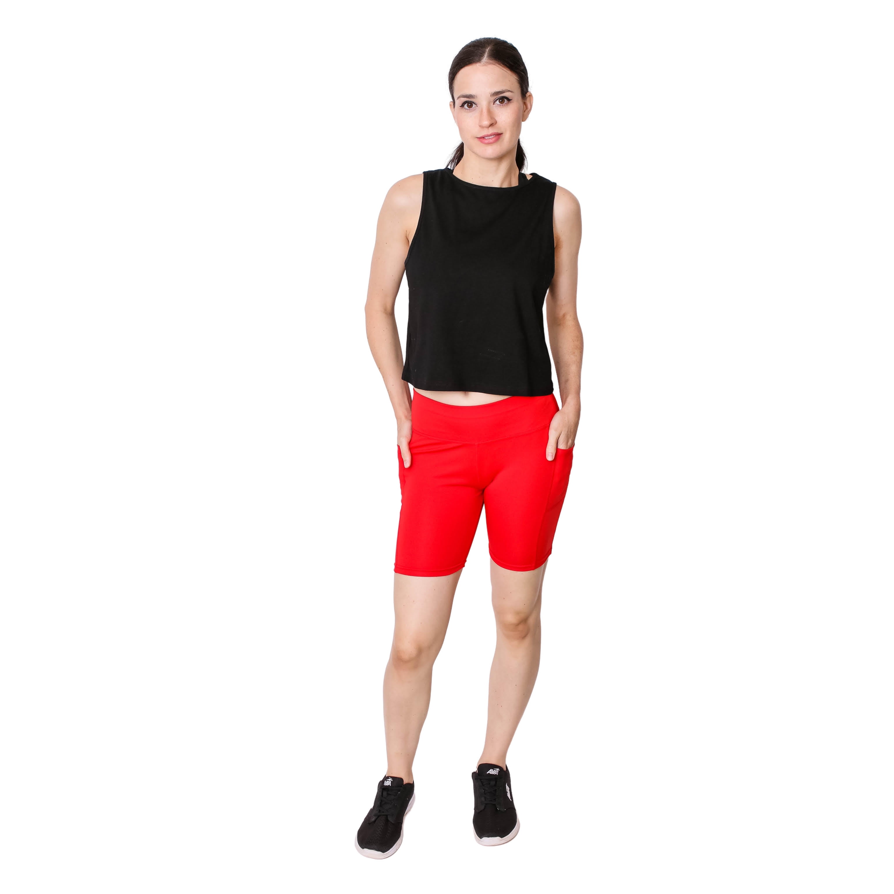 red biker shorts with pockets