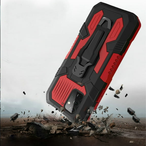 for Samsung Galaxy A72 5G Rugged Heavy Duty Dual Layers Hybrid Shockproof Protective Shell with Metal Clip Holder & Kickstand Cover ,Xpm Phone Case [Red]