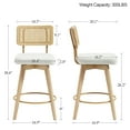thumbnail image 3 of Zesthouse 26.2" Rattan Counter Stools Set of 4, Swivel Counter Height Bar Stools with Cane Back and Wooden Legs, Sherpa Bar Chair, Mid Century Barstools for Kitchen Island, White, 3 of 14