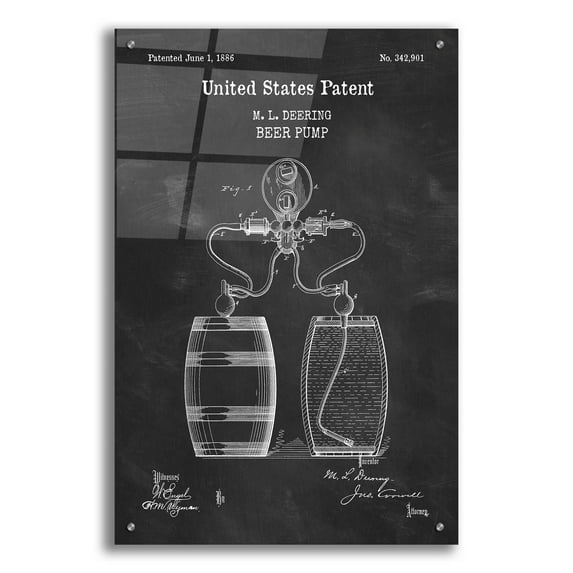 Epic Art 'Beer Pump Blueprint Patent Chalkboard,' Acrylic Glass Wall Art, 24"x36"