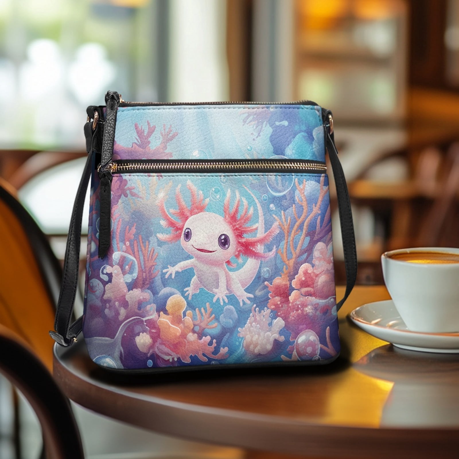 ZUXONGSY Axolotl Coral Print PU Shoulder Handbags for Women Multipurpose Sling Hobo Bag Crossbody Purse Trendy Crossbody Purse with Zipper Pocket for Shopping Dating