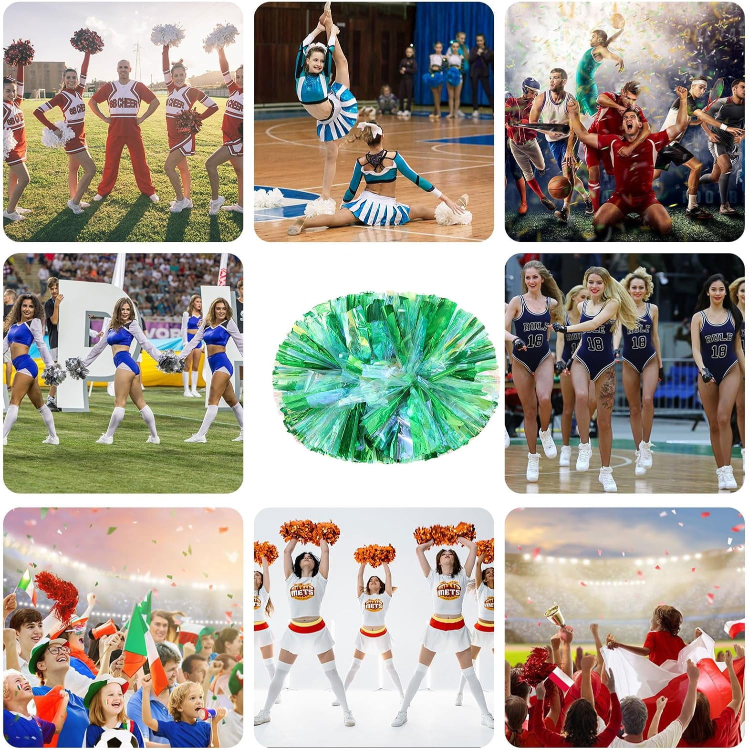 24 Pack Cheerleading pom poms,Handheld Cheer pom poms, Sports Cheer Plastic Pom Poms Cheerleading for Sports Team Spirit Cheering (Colorful+Blue)