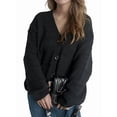 thumbnail image 2 of Women'S Fall Fashion Button Down Cardigan Sweater Loose Casual Cable Knit Sweater Coat Black L, 2 of 7