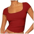 thumbnail image 2 of Lixiuxyad Women Short Sleeve Basic T Shirt Summer Scoop Top Outing Layered Slim Fit Top Casual Summer,Red S, 2 of 7