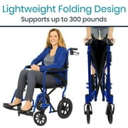 Vive Lightweight Foldable Transport Wheelchair with Handbrakes, Blue