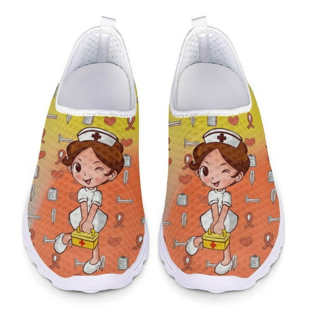Zapatos de enfermería con degradado, bonitos, antideslizantes, sin cordones, cómodos y ligeros, de malla, para mujer