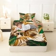 thumbnail image 4 of Erosebridal Gold Green Monstera Leaf Twin Sheet Sets,Tropical Botanical Tree Bedding For Men Women 3pcs, 4 of 6