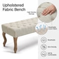 thumbnail image 5 of AVAWING French Vintage Button-Tufted Upholstered Entryway Bench, Linen Fabric Accent Bench with Distressed Wood Legs for Living Room, Foyer, Dining Room, Beige, 5 of 9