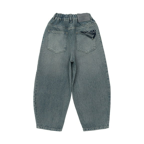 QHFBli Baggy Jeans Boys Y2K Straight Wide Leg Denim Pants Kids Casual Elastic Waist Loose Trousers Pockets Streetwear