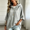 thumbnail image 6 of Textilo Women Pullover Sweaters 3/4 Batwing Sleeve Drawstring Hoodies Hooded Solid Color Pullover Tops Lightweight Y2k Casual 2026 Fall Winter Top,Gray XL, 6 of 6