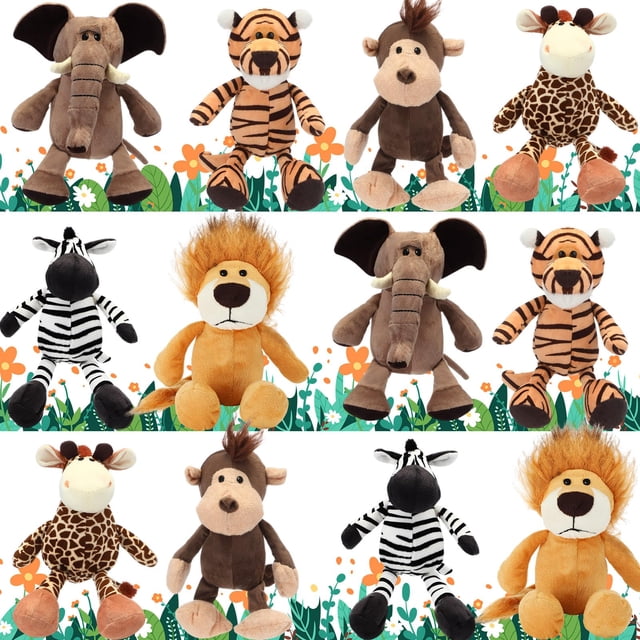 Set de animales de peluche HyDren Safari, 20 cm, Jungle, 12 piezas