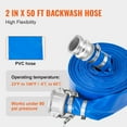 thumbnail image 4 of VEVOR Suction Hose Kit for Water Pump, with 2 in x 50 ft Blue Backwash Hose, 20 ft Green Suction Hose, and Steel Round Hole Strainer, Camlocks, Clamps, Cam & Groove Adapter, for Multiple Purposes, 4 of 9