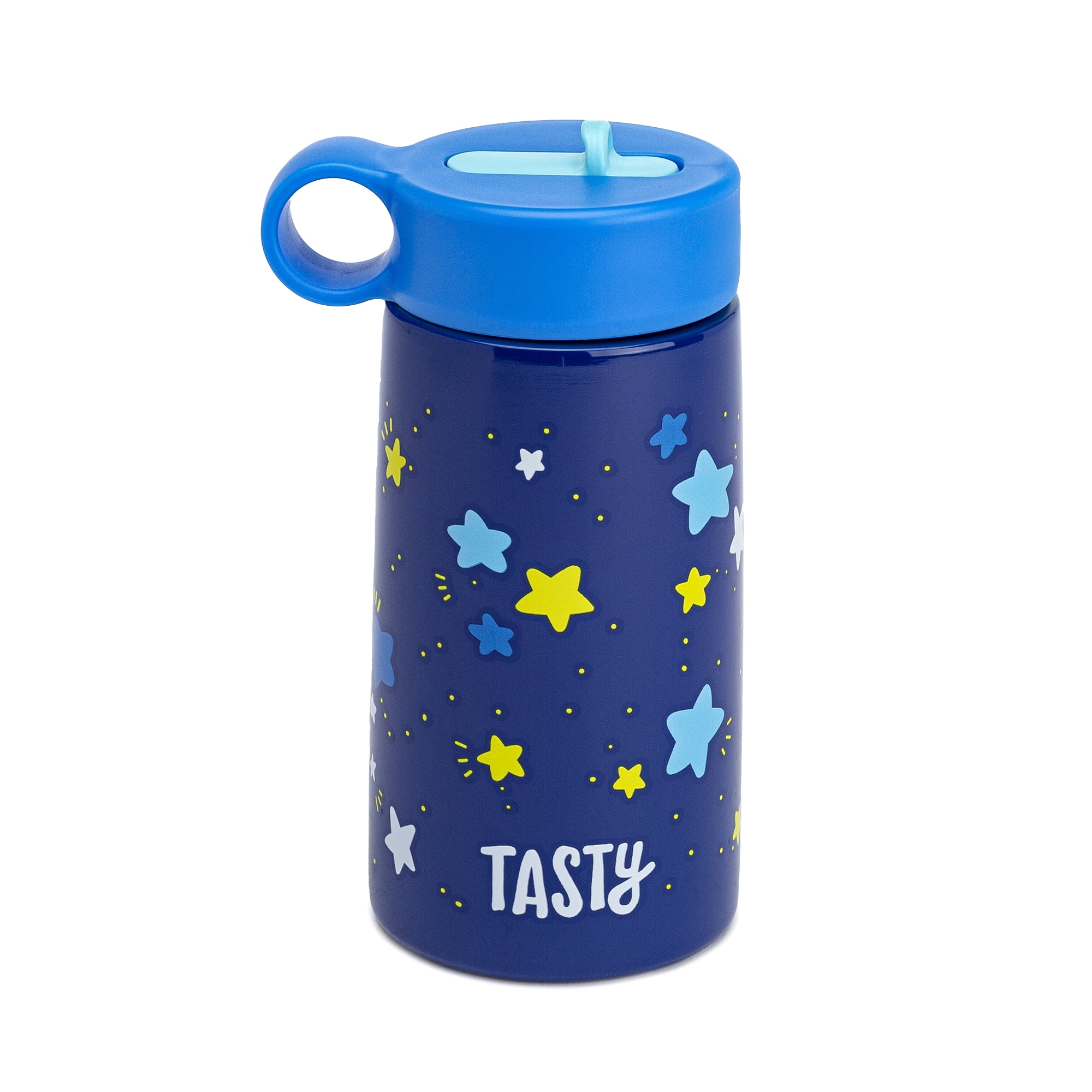 Tasty 14 oz Blue Double Wall Insulated Stainless Steel Water Bottle with Wide Mouth and Flip-Top Lid