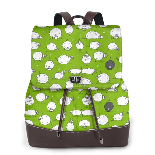 Balery Funny Sheep Doing Yoga Mochila de Cuero para Mujeres, Gran Capacidad, Bolsa de Viaje Multifuncional, Mochila de Cuero y Bolsa de Hombro para Mujeres