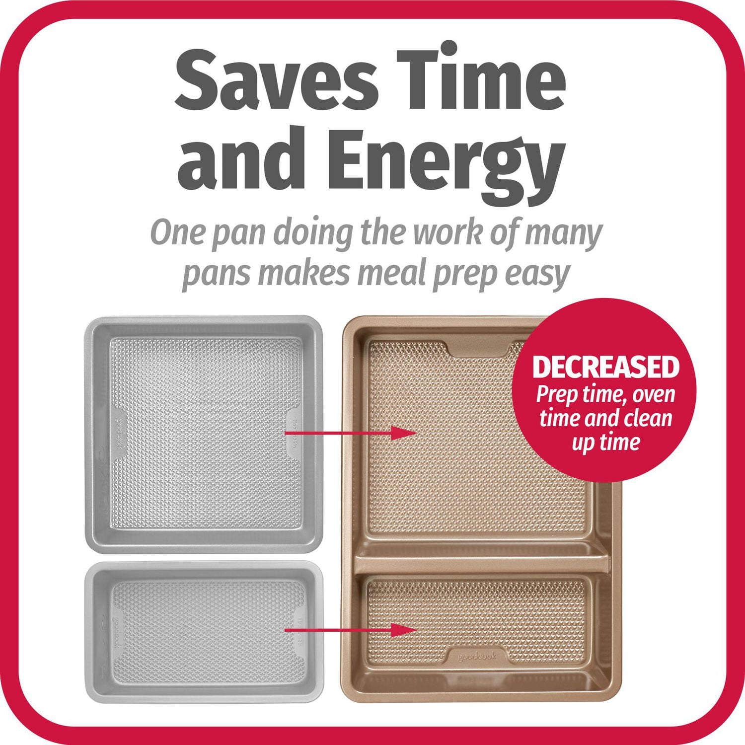 GoodCook BestBake MultiMeal Nonstick Diamond Textured Heavy Gauge Carbon Steel Divided Oblong Pan with Sidewall Indicators to customize recipes, 9" x 13", Bronze, GC BESTBAKE MULTIMEAL OBLONG 9x13IN