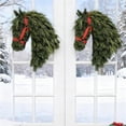 thumbnail image 4 of Handmade Equestrian Horse Head Wreath - Christmas Front Door Plastic Decor, Festive Horse Themed Holiday Decoration, Durable Wreath for Home Indoor Outdoor Christmas Decor, 16.54*12.99in, Green, 4 of 9