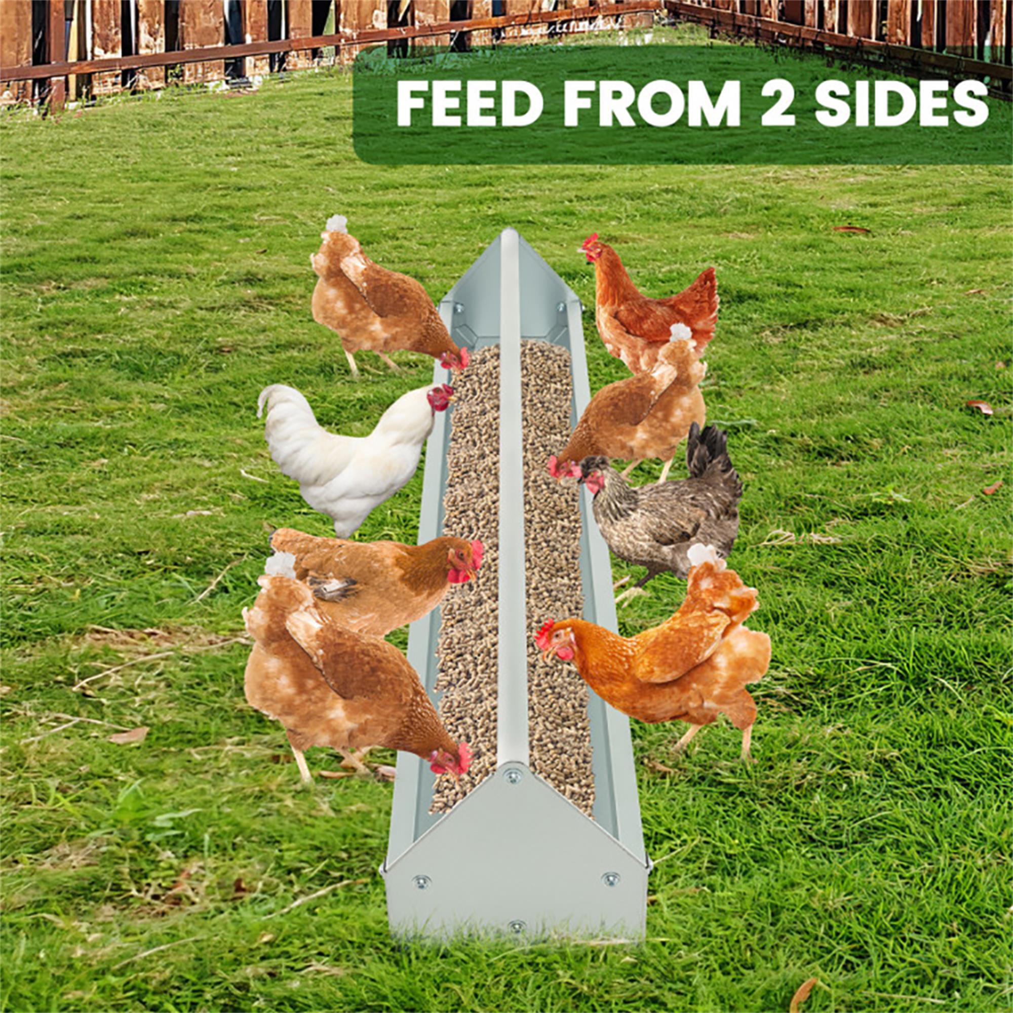 Kadyn 45" 2-in-1 Galvanized Steel Chicken Feeder with Adjustable Distance, Wall Mount Hay and Grain Feeder, Suitable for Sheep, Bantams, Poultry, Pheasants, Silver