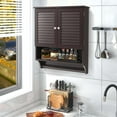 thumbnail image 2 of Costway Bathroom Wall Mounted Medicine Cabinet with Louvered Doors & Towel Bar Espresso, 2 of 10