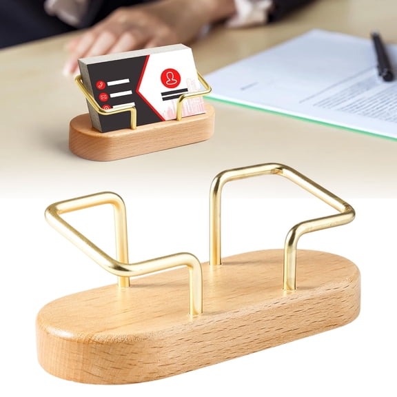 Wooden Business Card Holder Desk, Hotel Front Desk Display Stand High End and Solid Wood Metal Business Card Holder Business Card Storage Box, A