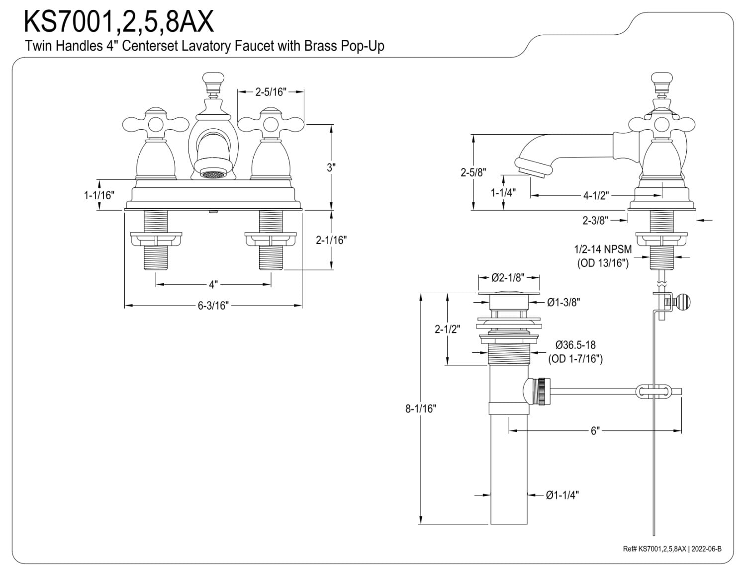 Kingston Brass KS7002AX 4 in. Centerset Bathroom Faucet, Polished Brass