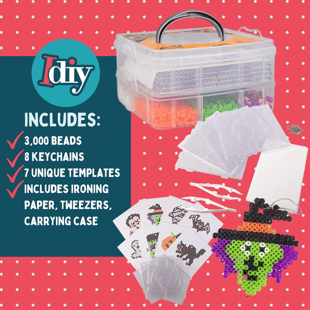 3000 Pc Monster Fuse Bead Kit w 8 Keychains w Case- Ghost, Witch, Vampire - Ornaments & Decorations - Kids DIY Bulk Craft Toy Gift - Indoor Birthday Party Activity